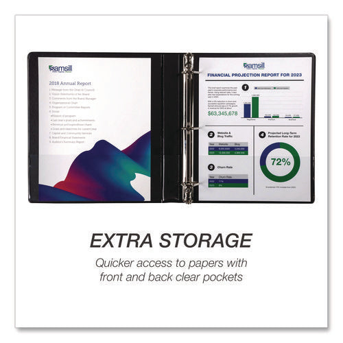 Image of Samsill® Durable D-Ring View Binders, 3 Rings, 1" Capacity, 11.5" x 8.5", Black, 4/Pack