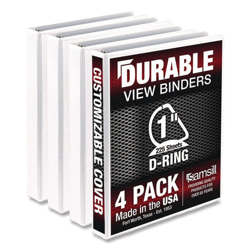 Image of Samsill® Durable D-Ring View Binders, 3 Rings, 1" Capacity, 11.5" x 8.5", White, 4/Pack