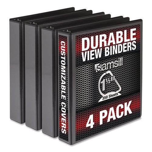 Image of Samsill® Durable D-Ring View Binders, 3 Rings, 1.5" Capacity, 11.5" x 8.5", Black, 4/Pack
