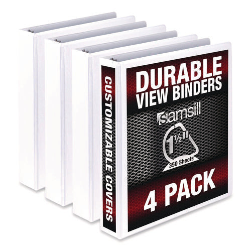 Image of Samsill® Durable D-Ring View Binders, 3 Rings, 1.5" Capacity, 11.5" x 8.5", White, 4/Pack