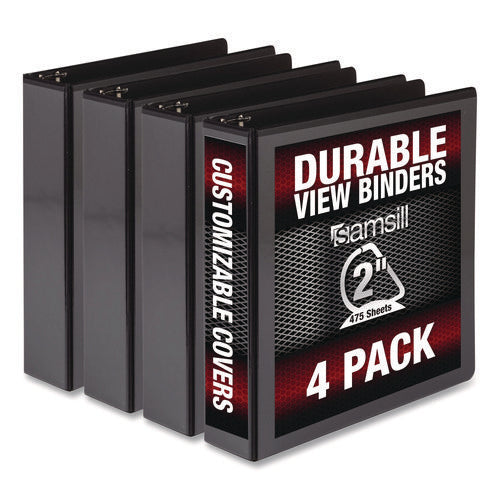 Image of Samsill® Durable D-Ring View Binders, 3 Rings, 2" Capacity, 11.5" x 8.5", Black, 4/Pack