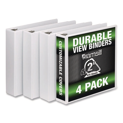 Image of Samsill® Durable D-Ring View Binders, 3 Rings, 2" Capacity, 11.5" x 8.5", White, 4/Pack