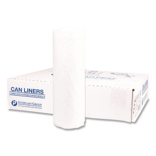 Image of Inteplast Group Institutional Low-Density Can Liners, 45 gal, 1.15 mil, 40" x 46", Natural, Interleaved Roll, 20 Bags/Roll, 5 Rolls/Carton