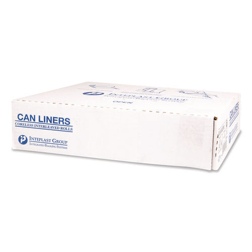 Image of Inteplast Group Institutional Low-Density Can Liners, 33 gal, 0.8 mil, 33" x 39", Natural, Interleaved Roll, 25 Bags/Roll, 6 Rolls/Carton