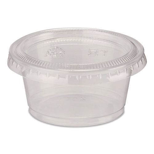 Image of Dixie® Plastic Portion Cup Lid, Fits 1.5 oz to 2 oz Cups, Clear, 100/Sleeve, 24 Sleeves/Carton