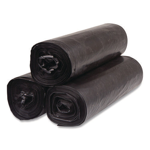 Image of Inteplast Group Low-Density Commercial Can Liners, 60 gal, 1.15 mil, 38 x 58, Black, Interleaved Roll, 25 Bags/Roll, 4 Rolls/Carton