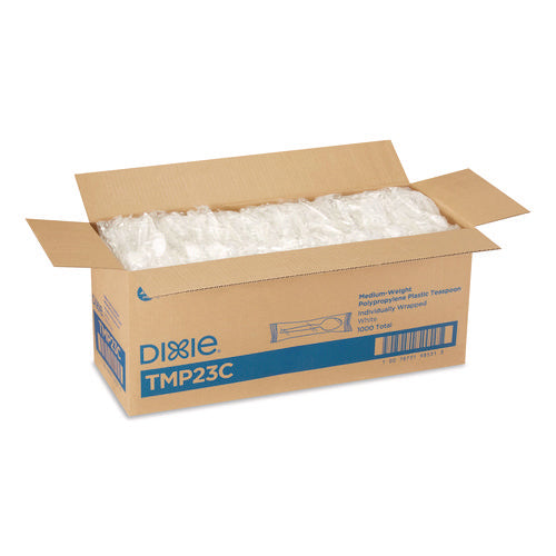 Image of Dixie® Mediumweight Polypropylene Cutlery, Individually Wrapped, Teaspoon, Plastic, White, 1,000/Carton