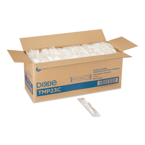 Image of Dixie® Mediumweight Polypropylene Cutlery, Individually Wrapped, Teaspoon, Plastic, White, 1,000/Carton
