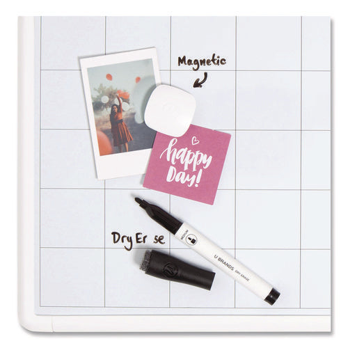 Image of U Brands Magnetic Dry Erase Monthly Calendar, 14" x 11", White Surface, White Plastic Frame