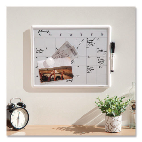 Image of U Brands Magnetic Dry Erase Monthly Calendar, 14" x 11", White Surface, White Plastic Frame