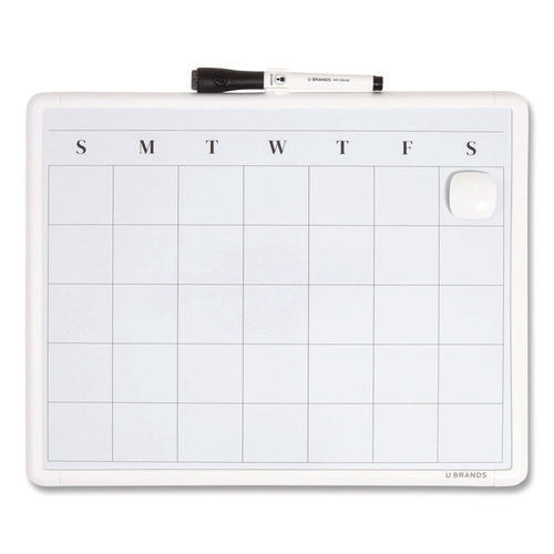 Image of U Brands Magnetic Dry Erase Monthly Calendar, 14" x 11", White Surface, White Plastic Frame