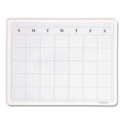 Image of U Brands Magnetic Dry Erase Monthly Calendar, 14" x 11", White Surface, White Plastic Frame