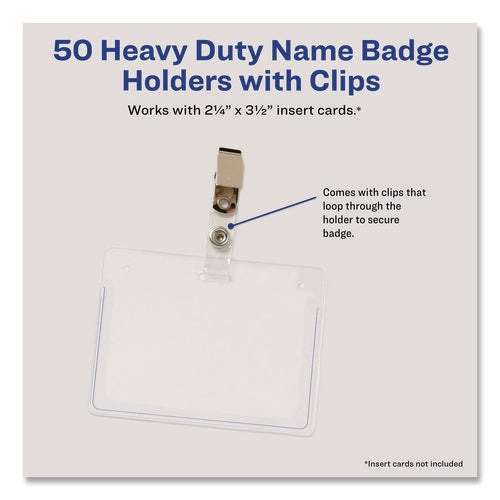 Image of Avery® Secure Top Clip-Style Badge Holders, Horizontal, 2 1/4 X 3 1/2, Clear, 50/box