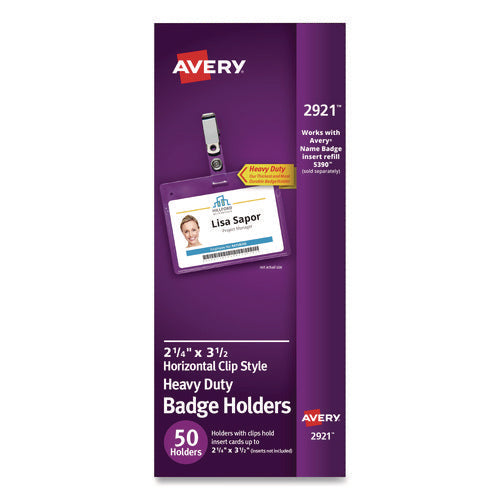 Image of Avery® Secure Top Clip-Style Badge Holders, Horizontal, 2 1/4 X 3 1/2, Clear, 50/box
