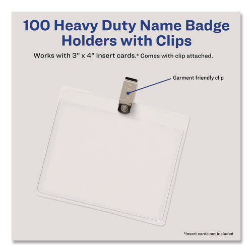 Image of Avery® Heavy-Duty Clip-Style Badge Holders, Horizontal, 4 X 3, Clear, 100/box