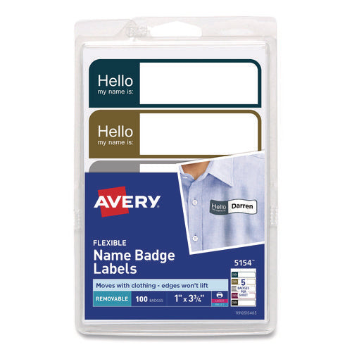 Image of Avery® Flexible Self-Adhesive Mini Name Badge Labels, 1 X 3.75, Hello, Assorted, 100/pack