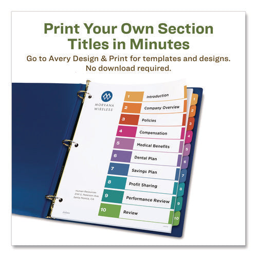 Image of Avery® Customizable Table Of Contents Ready Index Dividers With Multicolor Tabs, 10-Tab, 1 To 10, 11 X 8.5, White, 3 Sets