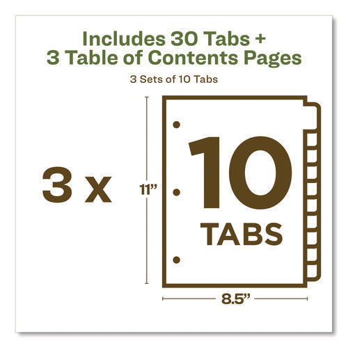 Image of Avery® Customizable Table Of Contents Ready Index Dividers With Multicolor Tabs, 10-Tab, 1 To 10, 11 X 8.5, White, 3 Sets