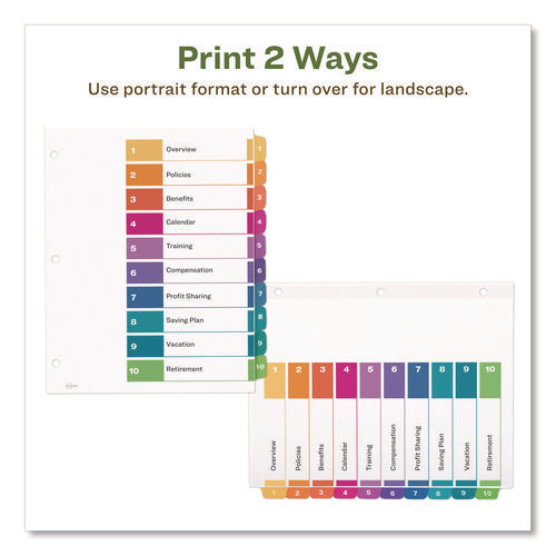 Image of Avery® Customizable Table Of Contents Ready Index Dividers With Multicolor Tabs, 10-Tab, 1 To 10, 11 X 8.5, White, 3 Sets