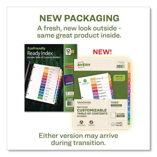 Image of Avery® Customizable Table Of Contents Ready Index Dividers With Multicolor Tabs, 12-Tab, 1 To 12, 11 X 8.5, White, 3 Sets