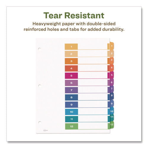Image of Avery® Customizable Table Of Contents Ready Index Dividers With Multicolor Tabs, 12-Tab, 1 To 12, 11 X 8.5, White, 3 Sets