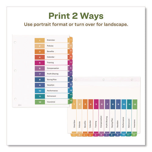 Image of Avery® Customizable Table Of Contents Ready Index Dividers With Multicolor Tabs, 12-Tab, 1 To 12, 11 X 8.5, White, 3 Sets