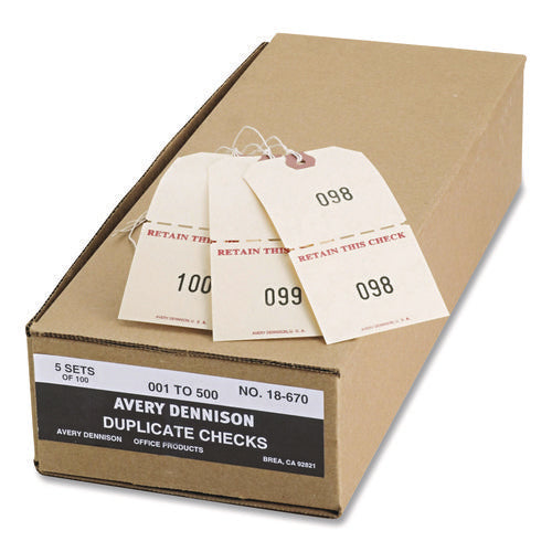 Image of Avery® Duplicate Auto Park Tags, 1-500, 4.75 x 2.38, Manila, 500/Box