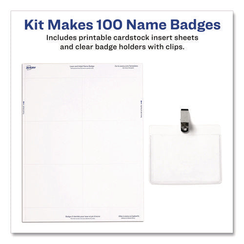 Image of Avery® Clip-Style Badge Holder With Laser/inkjet Insert, Top Load, 3.5 X 2.25, White, 100/box