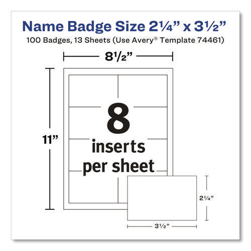 Image of Avery® Clip-Style Badge Holder With Laser/inkjet Insert, Top Load, 3.5 X 2.25, White, 100/box