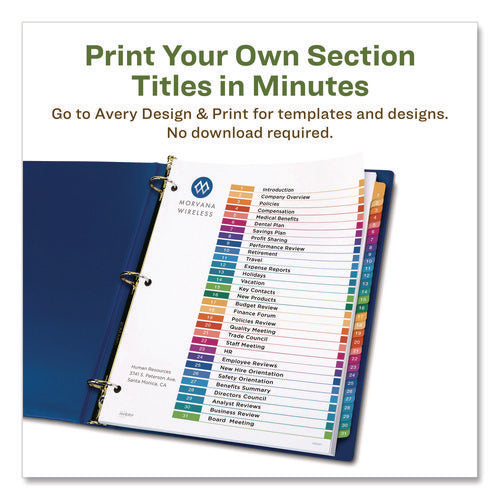 Image of Avery® Customizable Table Of Contents Ready Index Dividers With Multicolor Tabs, 31-Tab, 1 To 31, 11 X 8.5, White, 1 Set