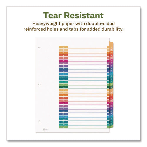 Image of Avery® Customizable Table Of Contents Ready Index Dividers With Multicolor Tabs, 31-Tab, 1 To 31, 11 X 8.5, White, 1 Set