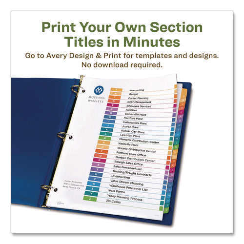 Image of Avery® Customizable Table Of Contents Ready Index Dividers With Multicolor Tabs, 26-Tab, A To Z, 11 X 8.5, White, 1 Set