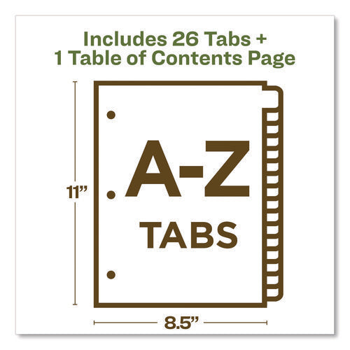 Image of Avery® Customizable Table Of Contents Ready Index Dividers With Multicolor Tabs, 26-Tab, A To Z, 11 X 8.5, White, 1 Set