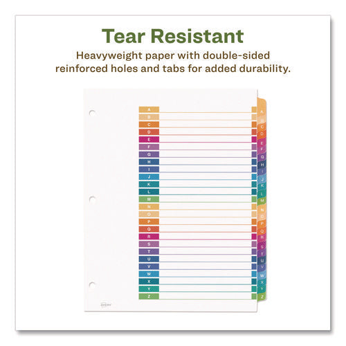 Image of Avery® Customizable Table Of Contents Ready Index Dividers With Multicolor Tabs, 26-Tab, A To Z, 11 X 8.5, White, 1 Set