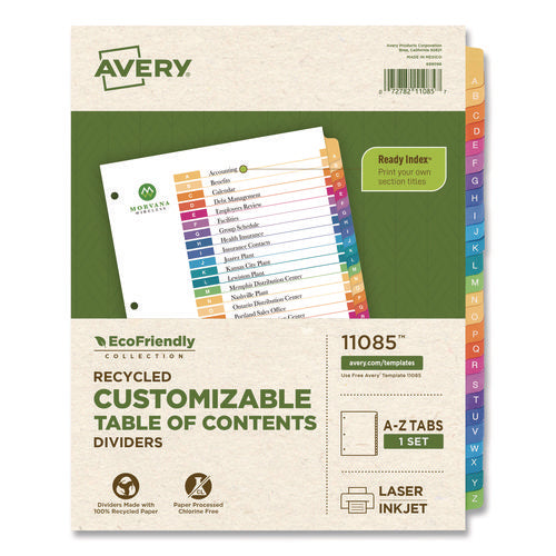 Image of Avery® Customizable Table Of Contents Ready Index Dividers With Multicolor Tabs, 26-Tab, A To Z, 11 X 8.5, White, 1 Set
