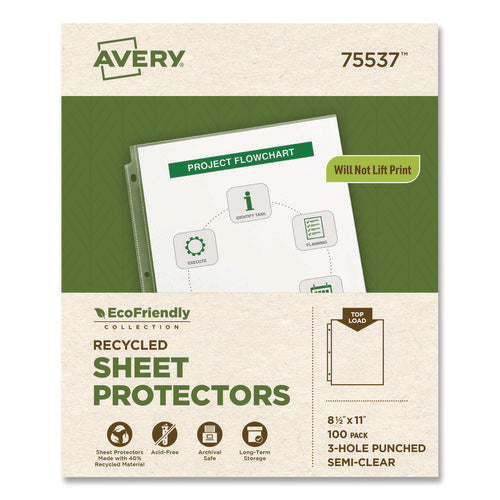 Image of Avery® Top-Load Recycled Polypropylene Sheet Protector, Semi-Clear, 100/box