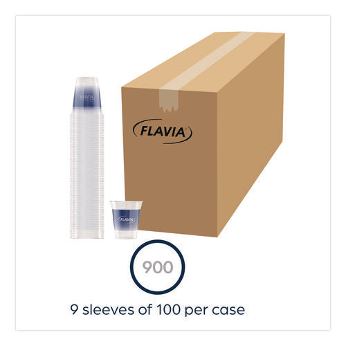 Image of FLAVIA® Cold Cups 12 oz, Blue Band Flavia Logo, Clear/Blue, 900/Carton