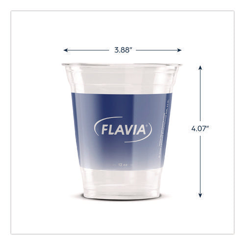 Image of FLAVIA® Cold Cups 12 oz, Blue Band Flavia Logo, Clear/Blue, 900/Carton