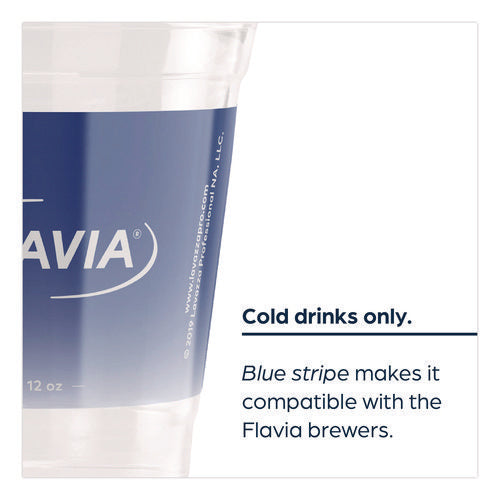 Image of FLAVIA® Cold Cups 12 oz, Blue Band Flavia Logo, Clear/Blue, 900/Carton