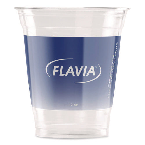 Image of FLAVIA® Cold Cups 12 oz, Blue Band Flavia Logo, Clear/Blue, 900/Carton