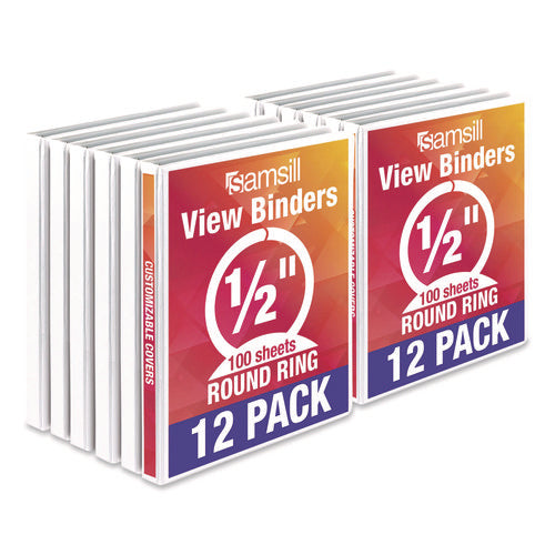 Image of Samsill® Economy Round Ring View Binders, 3 Rings, 0.5" Capacity, 11.5 x 8.5, White, 12/Carton