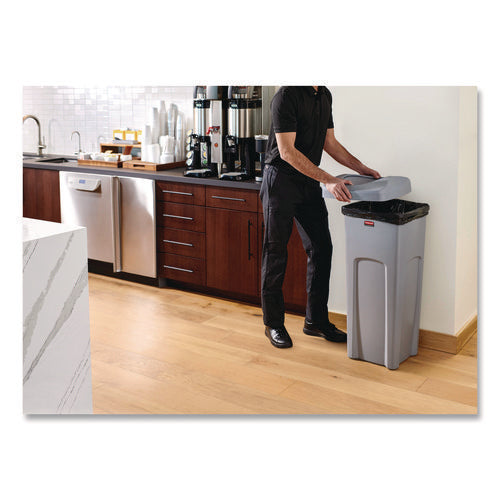 Image of Rubbermaid® Commercial Universal Square Trash Can with Swing Lid, 23 gal, Plastic, Gray