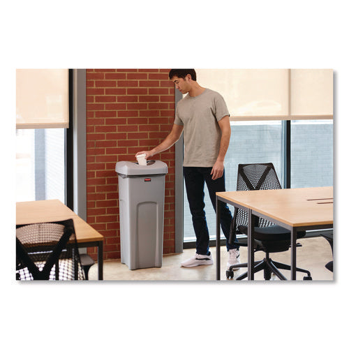Image of Rubbermaid® Commercial Universal Square Trash Can with Swing Lid, 23 gal, Plastic, Gray