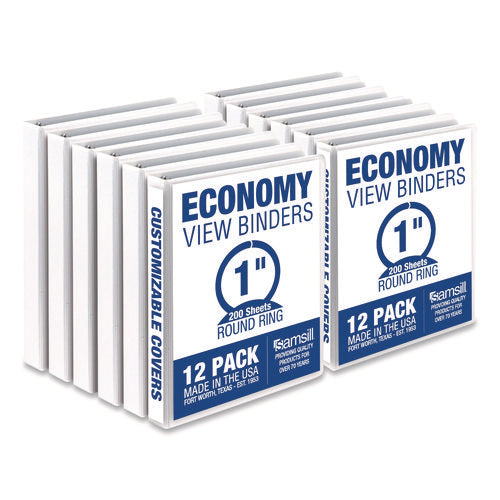 Image of Samsill® Economy Round Ring View Binders, 3 Rings, 1" Capacity, 11.5 x 8.5, White, 12/Carton