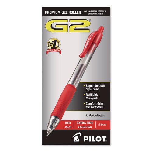 Image of Pilot® G2 Premium Gel Pen, Retractable, Extra-Fine 0.5 mm, Red Ink, Smoke/Red Barrel, Dozen