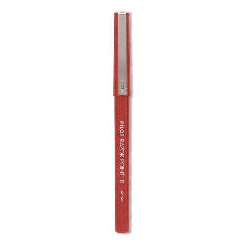 Image of Pilot® Razor Point II Super Fine Line Porous Point Pen, Stick, Super-Fine 0.2 mm, Red Ink, Red Barrel, Dozen