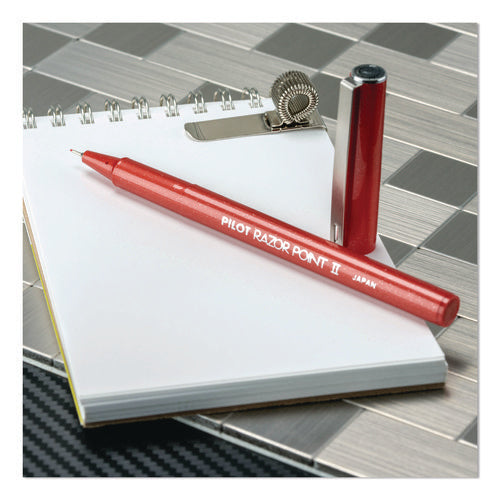 Image of Pilot® Razor Point II Super Fine Line Porous Point Pen, Stick, Super-Fine 0.2 mm, Red Ink, Red Barrel, Dozen