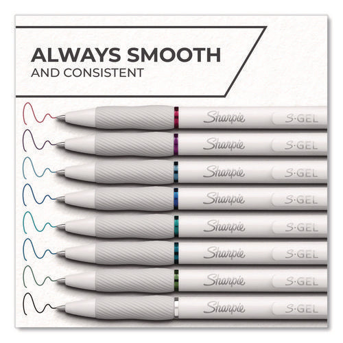 Image of Sharpie® S-Gel S-Gel Fashion Barrel Gel Pen, Retractable, Medium 0.7 mm, Assorted Ink, White Barrel, 8/Pack