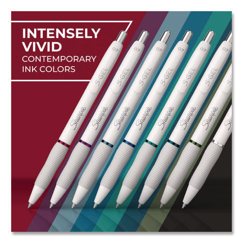 Image of Sharpie® S-Gel S-Gel Fashion Barrel Gel Pen, Retractable, Medium 0.7 mm, Assorted Ink, White Barrel, 8/Pack
