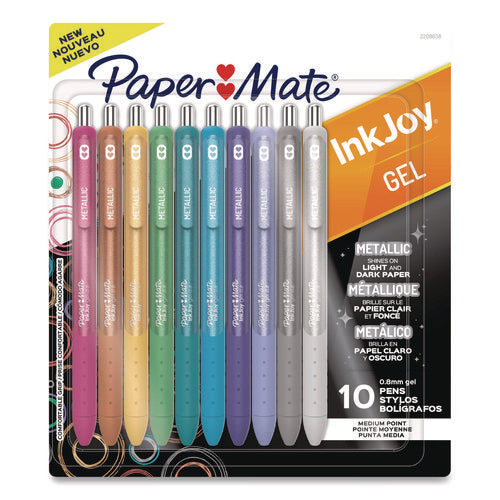 Image of Paper Mate® InkJoy Metallic Gel Pen, Retractable, Medium 0.8 mm, Assorted Ink, Assorted Barrel, 10/Pack